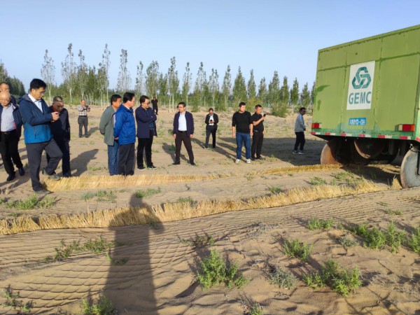 省科技廳副廳長(zhǎng)巨有謙一行調(diào)研甘肅建投         全國(guó)荒漠化防治（機(jī)械治沙工程）試驗(yàn)示范基地